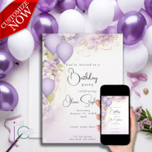 Lilac Ballonnen en Bloemen QR Verjaardag