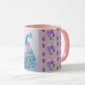 Lilac bleu Peacock mauve Aquarelle Peinture Mug (Devant droit)