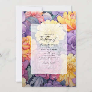 Lilac, Blush Roze en Vintage Gele Trouw Uitnodigin Kaart