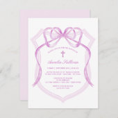 Lilac Bow Crest Baptême Invitation (Devant / Derrière)