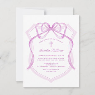 Lilac Bow Crest Baptême Invitation