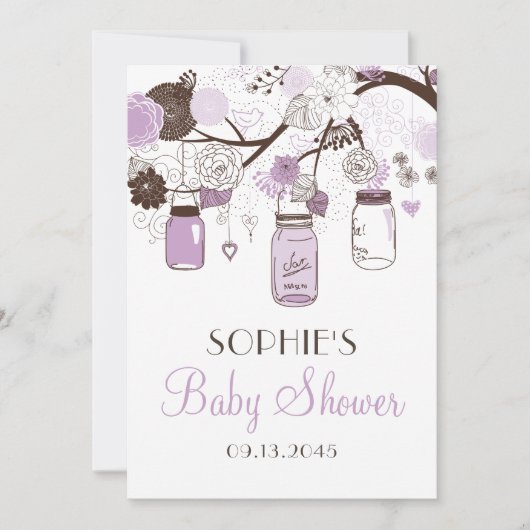 Lilac & Brown Mason Jars Bébé Douche Invitations (Devant)