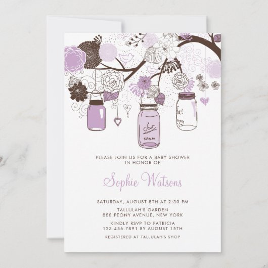 Lilac & Brown Mason Jars Bébé Douche Invitations (Dos)