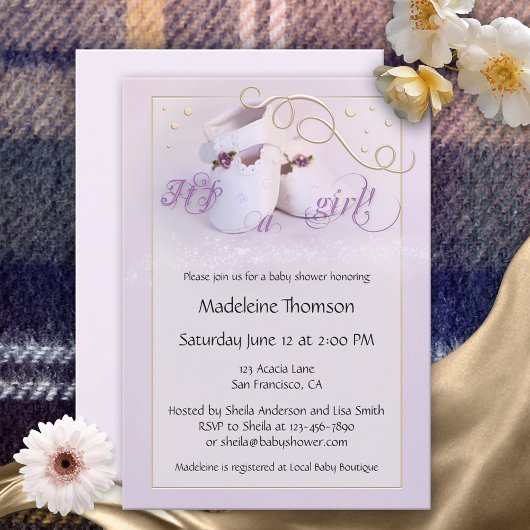Lilac Chaussures Baby shower fille Invitation