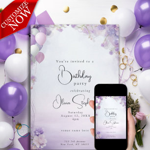 Lilac Droom Bloemen Ballonnen QR Verjaardag Kaart