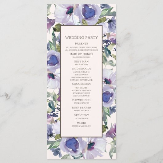 Lilac Dusty Blue Boho Programme de mariage floral (Dos)