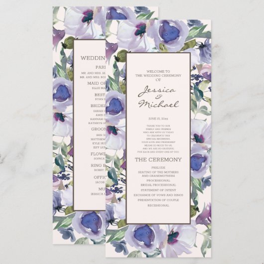 Lilac Dusty Blue Boho Programme de mariage floral (Devant / Derrière)
