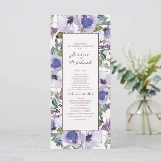 Lilac Dusty Blue Boho Programme de mariage floral (Debout devant)