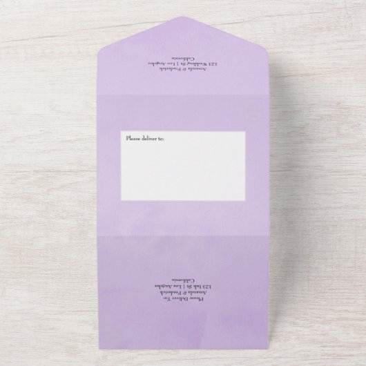 Lilac en houtskool bloemige bruiloft all in one uitnodiging (Buitenkant)