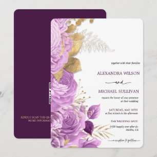 Lilac et or Floral Élégant mariage Invitation