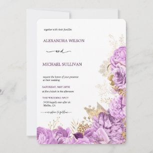 Lilac et or Floral Élégant mariage Invitation