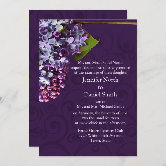Lilac Faire-part de mariage (Devant / Derrière)
