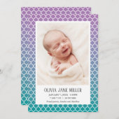 Lilac Faire-part de naissance quadrefoil Turquoise (Devant / Derrière)