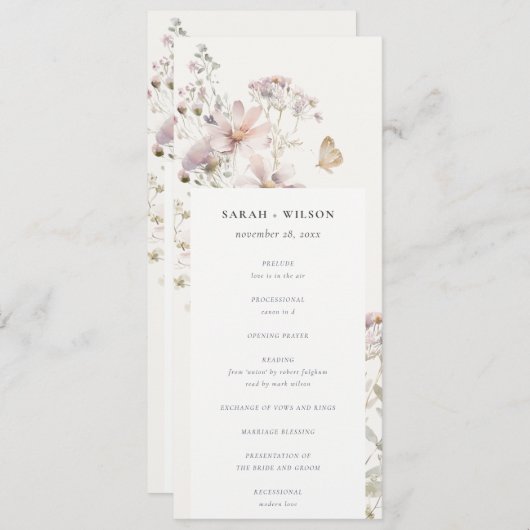 Lilac Fleur sauvage Fern Programme de mariage bota (Devant / Derrière)