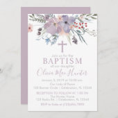 Lilac Fleurs Fille Baptême Invitation (Devant / Derrière)