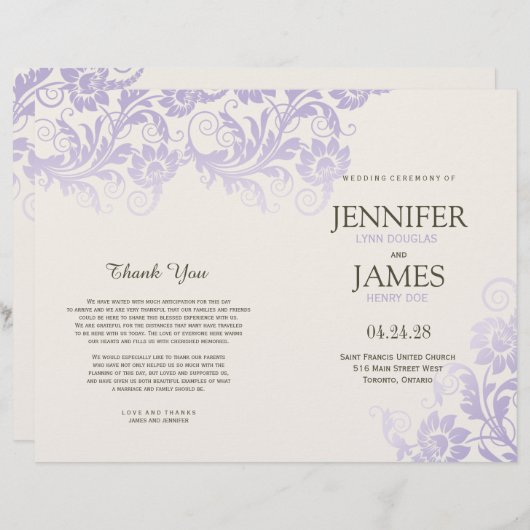Lilac Fleurs Programmes De Mariage (Devant / Derrière)