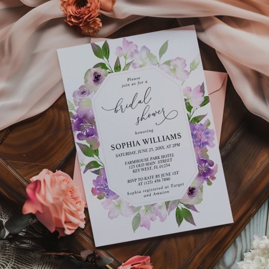 Lilac Fleurs violettes Invitation à la douche nupt