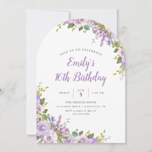 Lilac Floral Anniversaire Fête Invitation (Devant)