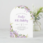 Lilac Floral Anniversaire Fête Invitation (Debout devant)