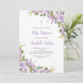 Lilac Floral Baby Girl Baptism Invitation (Debout devant)
