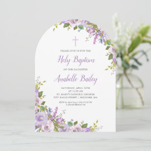 Lilac Floral Baby Girl Baptism Invitation