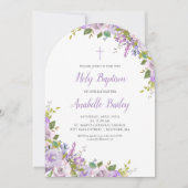 Lilac Floral Baby Girl Baptism Invitation (Devant)