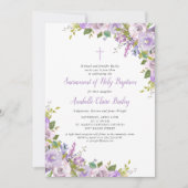 Lilac Floral Baby Girl Baptism Invitation (Devant)