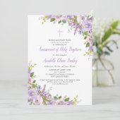 Lilac Floral Baby Girl Baptism Invitation (Debout devant)