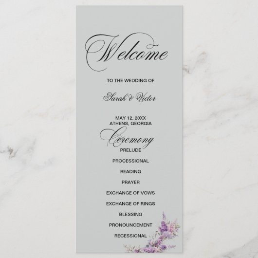 Lilac floral Elegant double side program card  Programma (Voorkant)