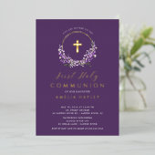 Lilac Floral Girls First Communion Foil Invitation (Debout devant)