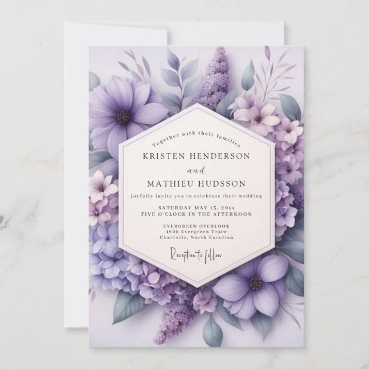 Lilac Floral Meadow Wedding Kaart (Voorkant)