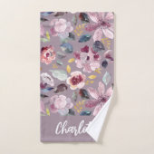 Lilac Floral Pattern Monogram Bad Handdoek (Handdoek)