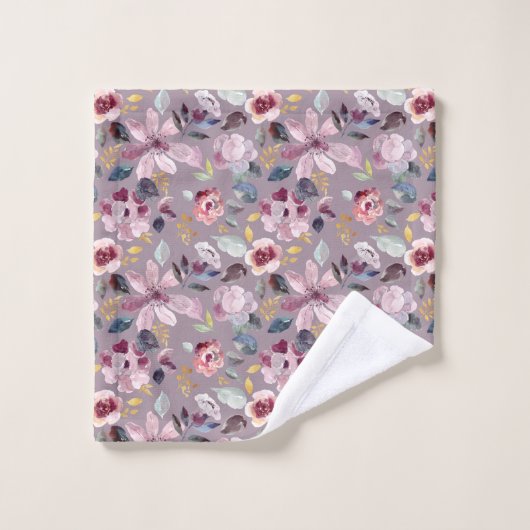Lilac Floral Pattern Monogram  Bad Handdoek (Wasdoekje)