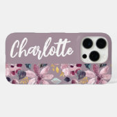 Lilac Floral Pattern Monogram  Case-Mate iPhone Case (Achterkant (horizontaal))