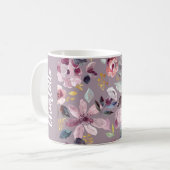 Lilac Floral Pattern Monogram  Koffiemok (Voorkant links)