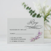 Lilac floral Response Card RSVP Kaartje (Staand voorkant)