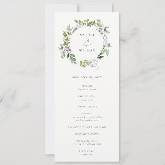 Lilac Floral Wreath Programme de mariage des chale (Devant)