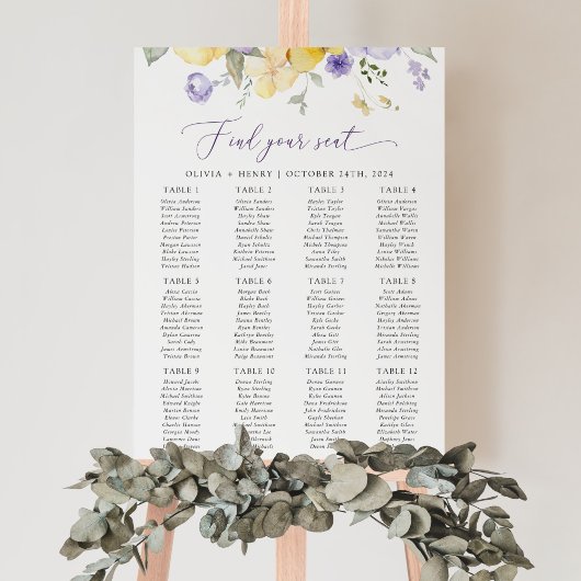 Lilac Flower, Yellow Flower, Wedding Seating Chart Poster