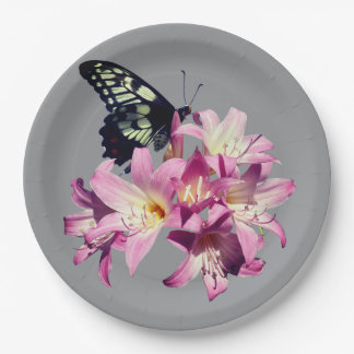 Lilac Flowers and Butterfly Paper Plates Papieren Bordje
