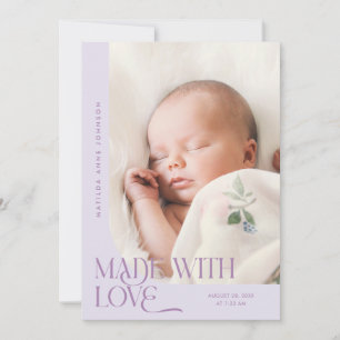 Lilac Foto Geboorte Met Liefde Gemaakt Aankondiging