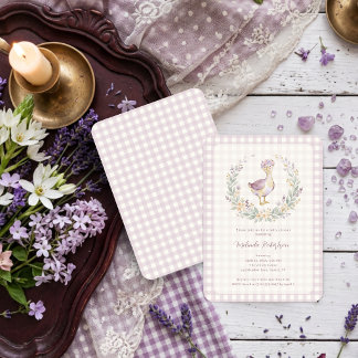 Lilac Gingham Watercolor Baby Goose Shower LPM26 Kaart