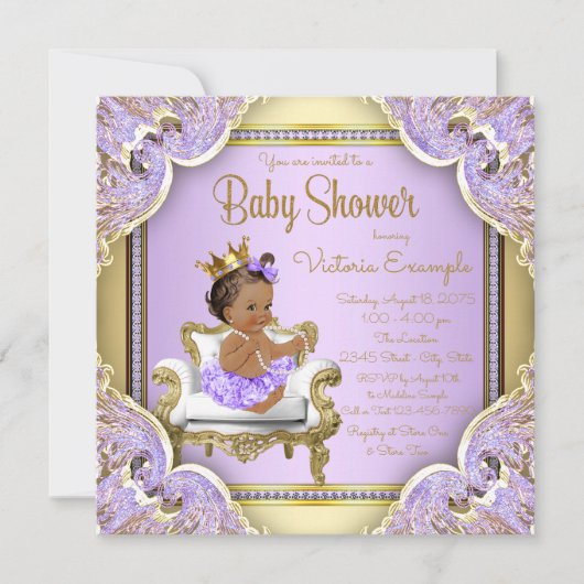 Lilac Gold Ethnic Princess Baby Shower Invitations (Devant)