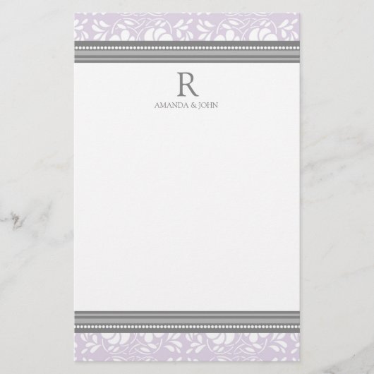 Lilac Grey Blanc Mariage Monogramme papeterie (Devant)