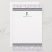 Lilac Grey Blanc Mariage Monogramme papeterie (Devant / Derrière)