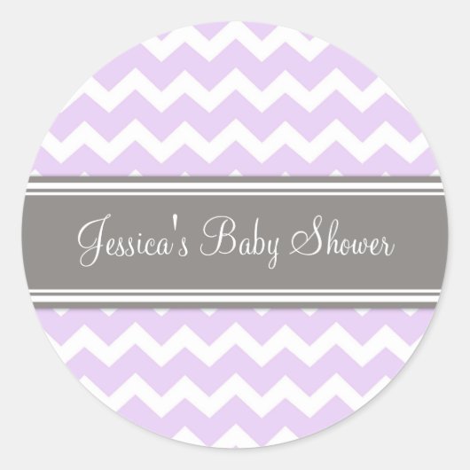 Lilac Grey Chevron Baby shower Favoriser Stickers (Devant)