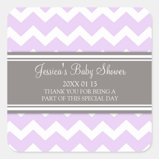 Lilac Grey Chevron Baby shower Favoriser Stickers (Devant)