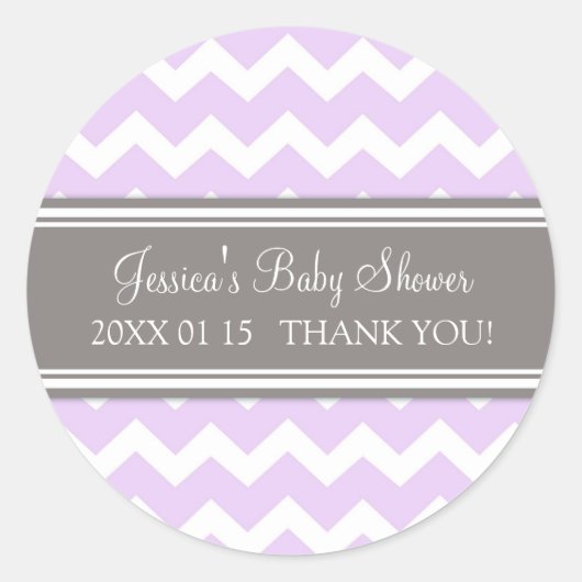 Lilac Grey Chevron Baby shower Favoriser Stickers (Devant)