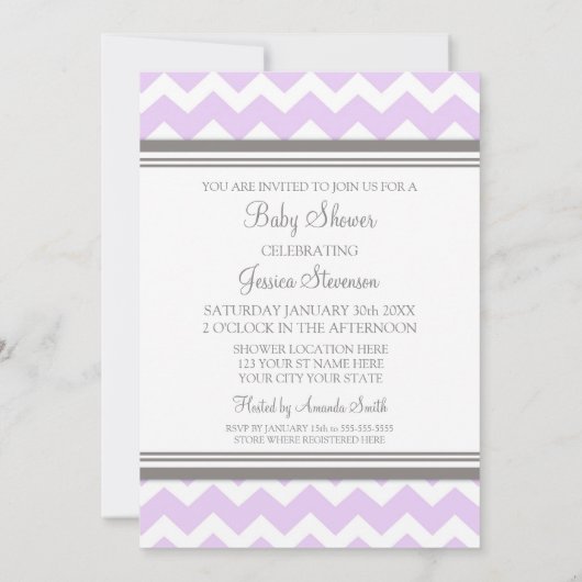 Lilac Grey Chevron Invitations Personnalisées De D (Dos)