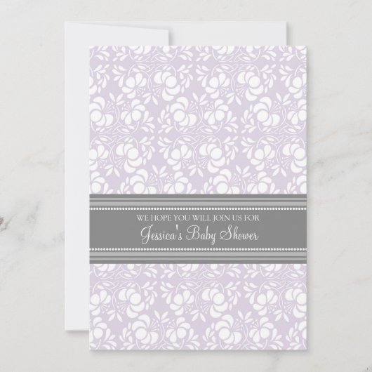 Lilac Grey Damask Invitations Personnalisées De Do (Devant)