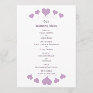 Lilac Hearts Design Bruiloft Menu